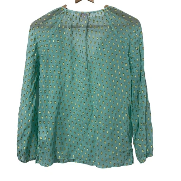 Lilly Pulitzer Womens Sheer Top Size XS Tie Neck Gold Polka Dot Elastic Wrist - Picture 2 of 4